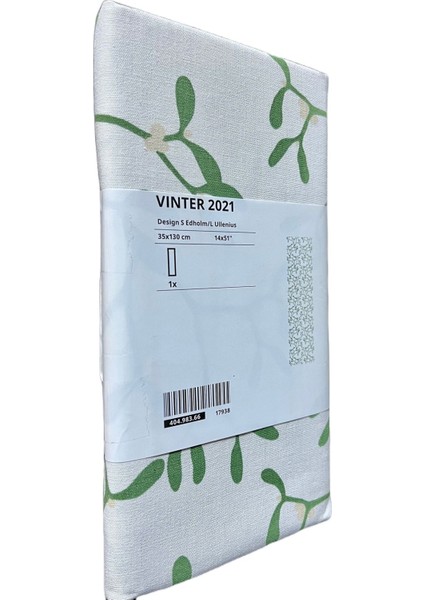 Beyaz ve Yeşil Renkli, Pamuk Kumaştan 35X130 cm Servis Örtüsü