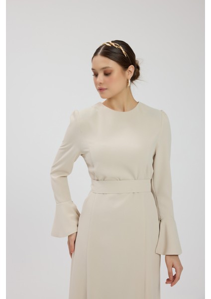 Vizon Kuşaklı Krep Elbise modelleri