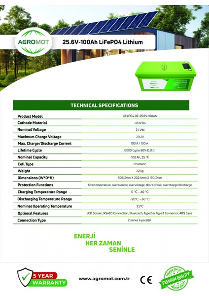 25.6V 100AH Lityum Akü fiyatları