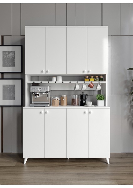 %100 Mdf Kahve Köşesi Mutfak Dolabı Kiler Dolabı Çok Amaçlı Dolap 8 Kapaklı Dolap