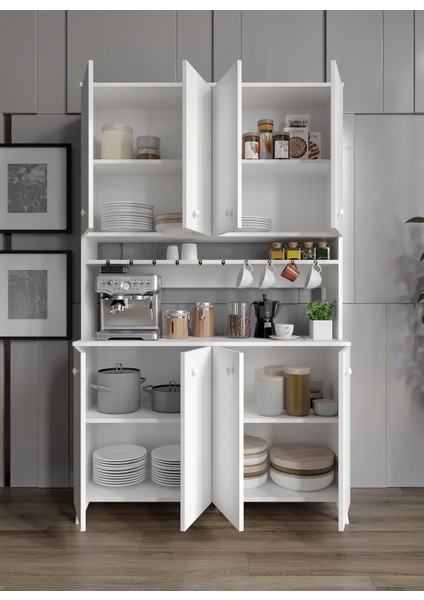 %100 Mdf Kahve Köşesi Mutfak Dolabı Kiler Dolabı Çok Amaçlı Dolap 8 Kapaklı Dolap modelleri