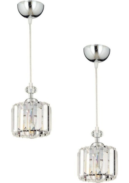 Krom ve Kristal Detaylı Modern Yatak Odası ve Salon Avize Seti, Şıklık ve Zarafet Sağlar