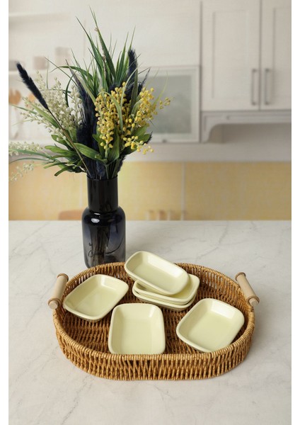 Sarı Dikdörtgen Çerezlik 11 cm 6'lı Set, Şık ve Kullanışlı Mutfak Aksesuarı