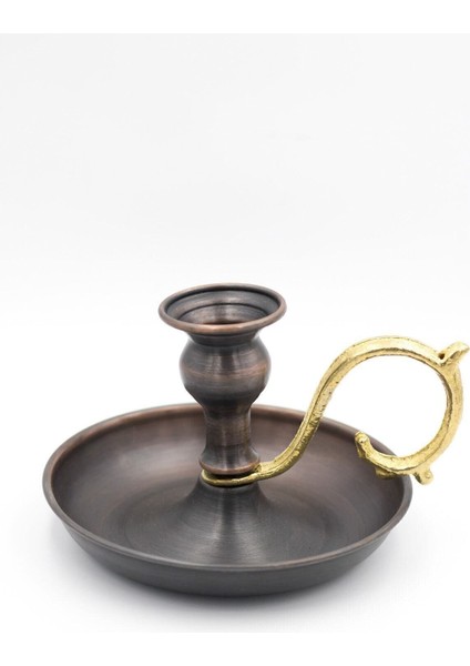 Bakır Elit El Şamdanı, Oksitli Metalik Tasarım, Zarif ve Şık Dekoratif Parça