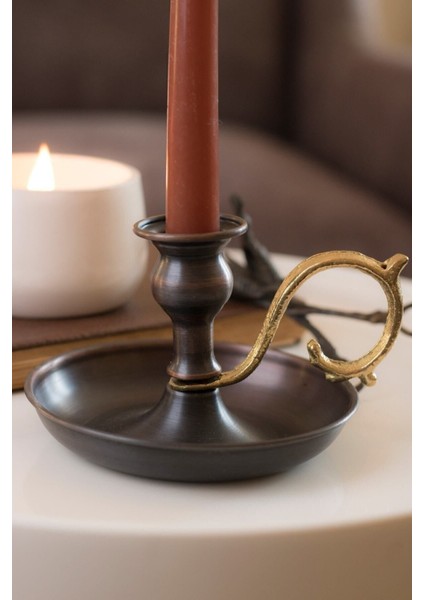 Bakır Elit El Şamdanı, Oksitli Metalik Tasarım, Zarif ve Şık Dekoratif Parça modelleri