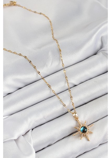 316L Çelik Zirkon Taşlı Kutup Yıldızı Model Gold Renk Kadın Kolye - Bamido