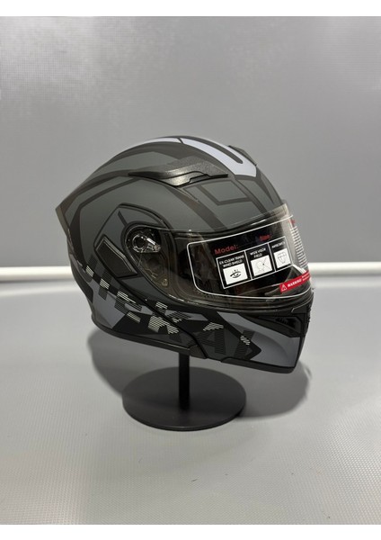 JK-902 Güneş Vizörlü Çene Açılır Kask H1 Grey