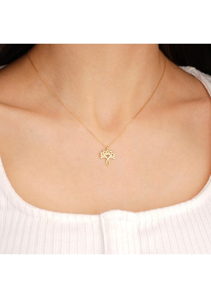 Madissongold 14 Ayar Altın Taşlı Aile Ağacı Kolye