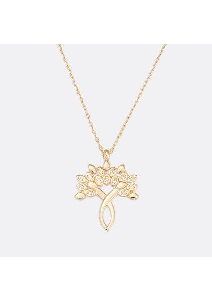 Madissongold 14 Ayar Altın Taşlı Aile Ağacı Kolye
