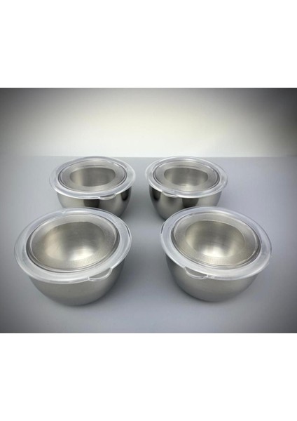 Kapaklı Paslanmaz Çelik 4'lü Çerezlik Seti, 8,5 Cm, Şık ve Dayanıklı Kullanım Sağlar