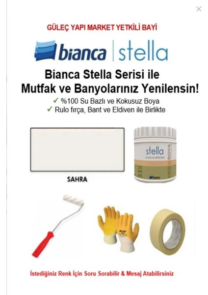 Bianca Stella Su Bazlı Saf Akrilik Boya ( 0,5lt Boya + Rulo Fırça, Kağıt Bant ve Eldiven Ile Birlikte)