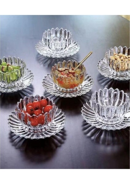 Şeffaf Kristal 12 Parça Kase ve Tabağı Seti, 6 Kişilik, Zarif ve Şık Tasarım fiyatları
