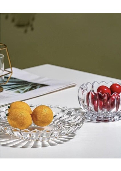 Şeffaf Kristal 12 Parça Kase ve Tabağı Seti, 6 Kişilik, Zarif ve Şık Tasarım