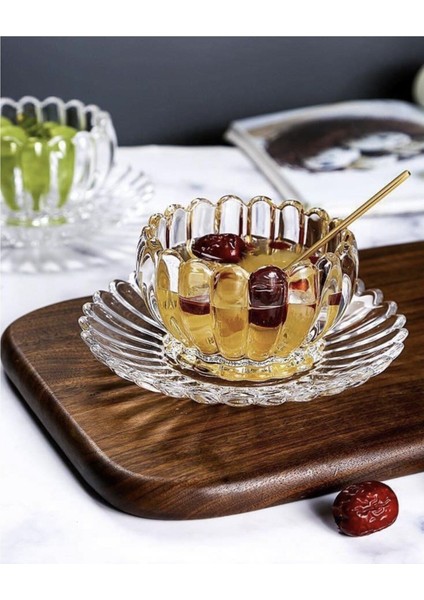 Şeffaf Kristal 12 Parça Kase ve Tabağı Seti, 6 Kişilik, Zarif ve Şık Tasarım