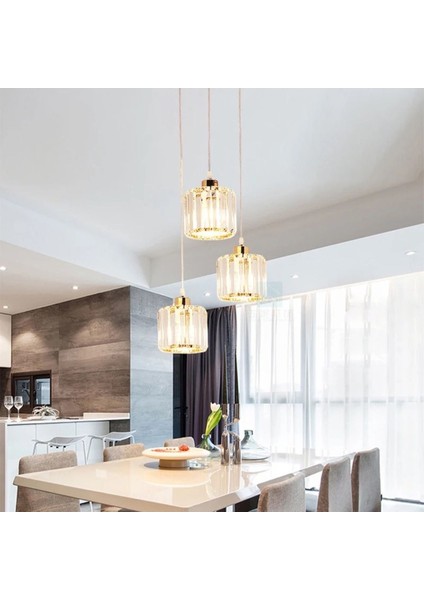 Modern Altın Kaplama Üçlü Sarkıt Avize, Kristal Taşlı Şık Tasarım