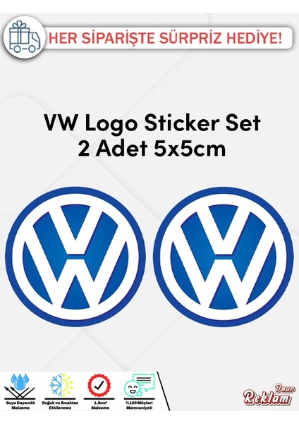 Volkswagen (Vw) Logo Sticker Set – 2 Adet 5x5 Cm, Suya Dayanıklı Vinil Çıkartma