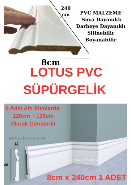 8CMX240CM Lotus Pvc Süpürgelik Desenli Suya Neme Dayanıklı Pvc Parke Seramik Salon Mutfak Süpürgelik