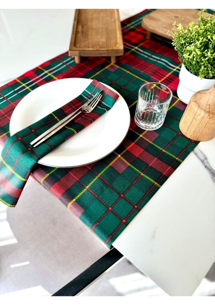 Ekose Kumaş Runner Keten, 51X165 Cm, Zarif ve Şık Dekoratif Detay.