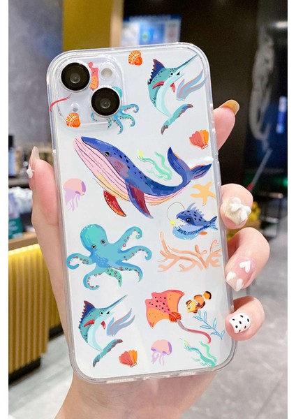 Iphone 15 Plus-Iphone 14 Plus Uyumlu Desenli Lüx Şeffaf Silikon Kılıf Mnl6 modelleri