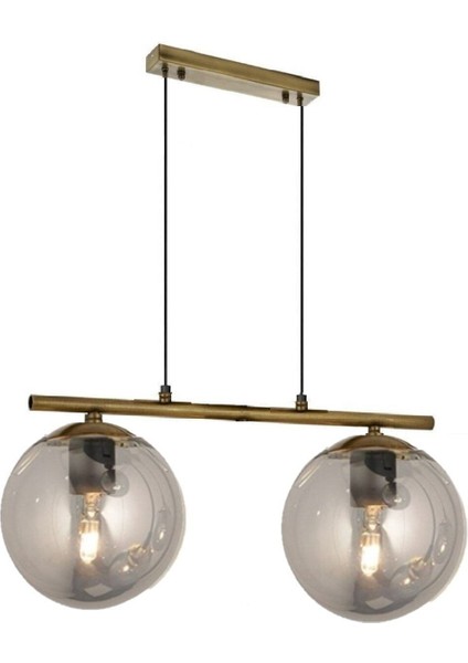 Şık Füme Glop Camlı Ikili Gold Sarkıt Avize, Modern ve Zarif Tasarım