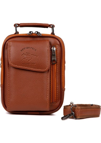 Erkek Deri Çelik Kasalı Kapaklı Omuz ve El Çantası (15X19CM) NEW189 - Taba fiyatları