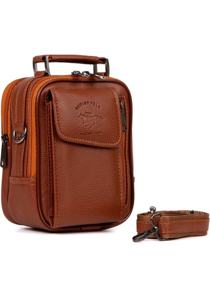 Erkek Deri Çelik Kasalı Kapaklı Omuz ve El Çantası (15X19CM) NEW189 - Taba fırsatları