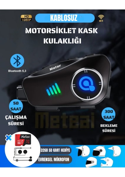 Motorcular Için Su Geçirmez Kameralı Bluetooth Intercom | Çoklu Bağlantı, Mikrofon & Çift Kulaklık, Hd Kayıt
