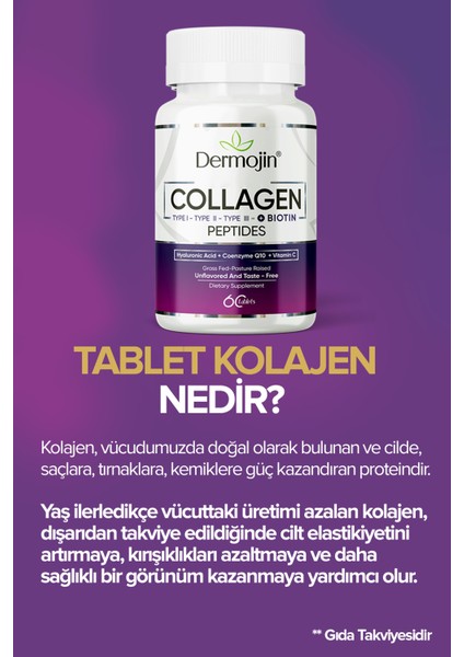 2 Kutu - Biotin, Coenzyme Q10, Hyaluronic Acid, C Vitaminiçeren %100 Saf Tablet Kolajen fiyatları