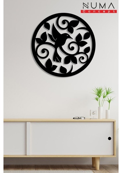 Çiçekler ve Kuş Detaylı Mdf Duvar Dekoru, 40X40 Cm, Lazer Kesim, Şık Tasarım