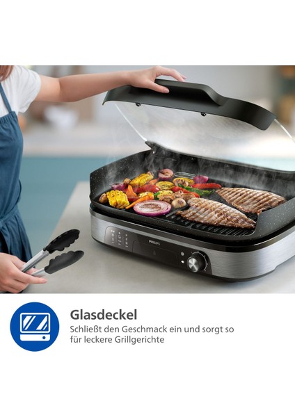 HD6212/90 5000 Serisi Elektrikli Izgara | 2400W Güç, Dumanlı Lezzet, Smoker Özellikli fırsatları