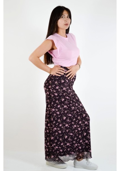 Çiçek Desenli Uzun Etek - Bordo-Pembe fiyatları