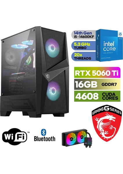 Msı-Şafak-Gaming Pc-Rtx 5060Tİ 16GB– Intel I5 14600KF– 32GB-64GB Ddr5 Ram-1tb M.2 Ssd-Windows 11 Pro