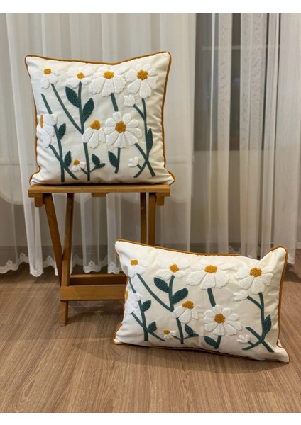 2'li Punch Işlemeli Nakışlı Panç Dekoratif Kırlent Kılıfı