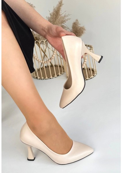 Ulba Bej Cilt Stiletto Ayakkabı modelleri