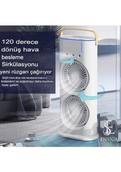 Şarjlı Iki Pervaneli Su Püskürtmeli Serinletici Vantilatör Döner Kumandalı Masa Kamp Ofis Ev Fanı modelleri