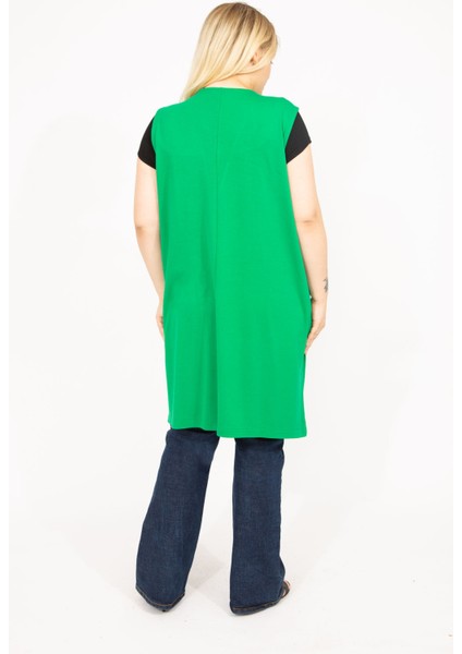 Kadın Saks Büyük Beden Ön Düğmeli Süs Cepli Uzun Yelek 65N35779 modelleri