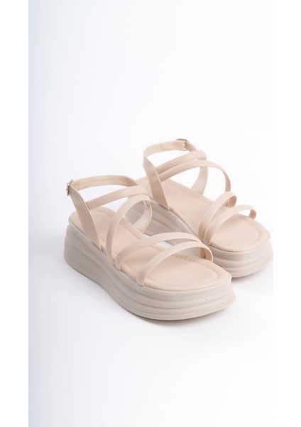 Jet-Natalıe Ince Tokalı Şerit Detaylı Ortopedik Taban Kadın Sandalet Ckt - Krem fırsatları