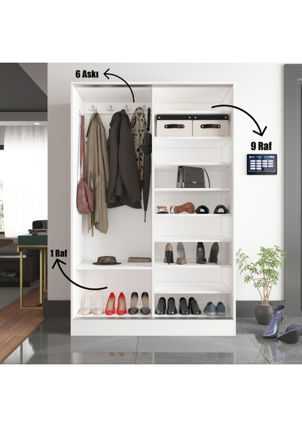 Aura Grey White Vestiyer Portmanto Ayakkabılık Aynalı 2 Sürgü Kapaklı fırsatları