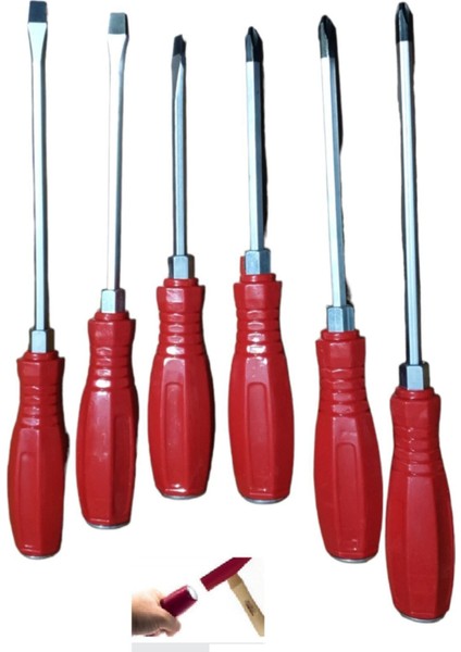 Darbeli Tornavida Takımı 6 Parça Darbeli Düz Yıldız Tornavida Seti Vurmalı Tornavida - Tornavida Set