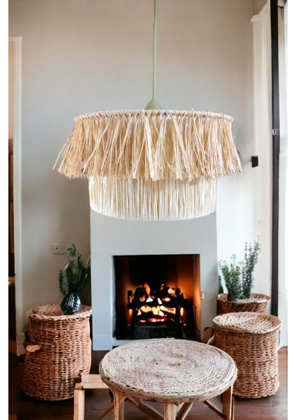 El Yapımı Saçaklı Avize, Rustik ve Bohem Tarz, Gri Renk, Şık ve Doğal Aydınlatma. fiyatları