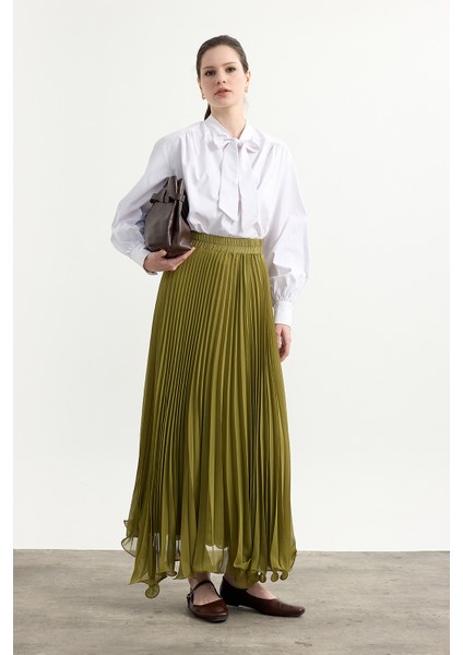 Yeşil Misinalı Şifon Etek