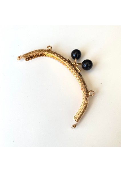 Oval Siyah Inci Boncuklu Işleme Baskılı Çanta ve Cüzdan Bursu - Klipsi Altın 12.5 cm BA-0104