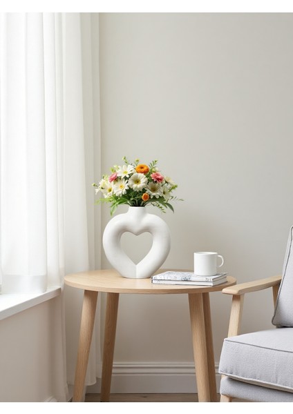 Dekoratif Kalp Figürlü Seramik Vazo | El Yapımı Özel Tasarım