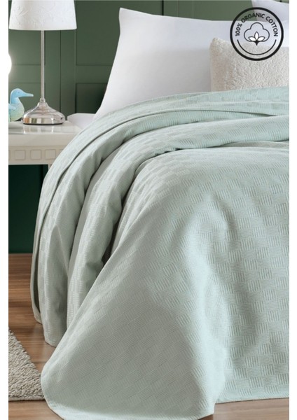 Yeşil Dama Desenli Çift Kişilik Yatak Örtüsü Otel Konforu Lüx Pike modelleri