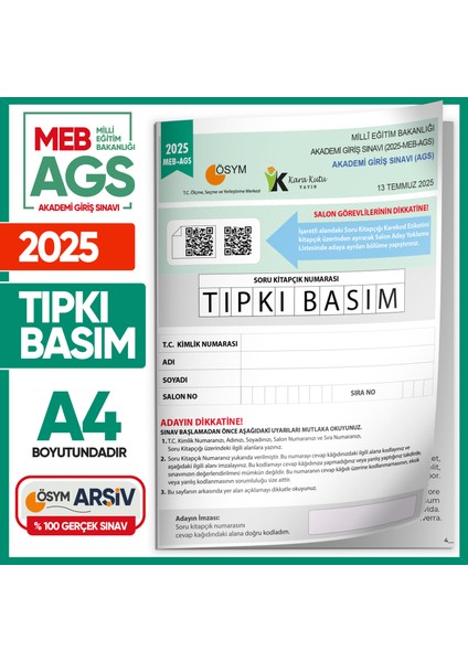Karakutu Yayınlar 2025 Meb Ags Tıpkı Basım Çıkmış Soru Ösym Kitapçığı Tam Hali Video/pdf Çözümlü Türkiye Geneli