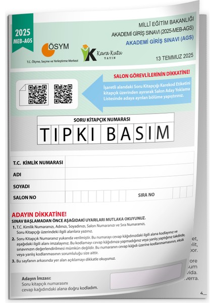 Karakutu Yayınlar 2025 Meb Ags Tıpkı Basım Çıkmış Soru Ösym Kitapçığı Tam Hali Video/pdf Çözümlü Türkiye Geneli fiyatları