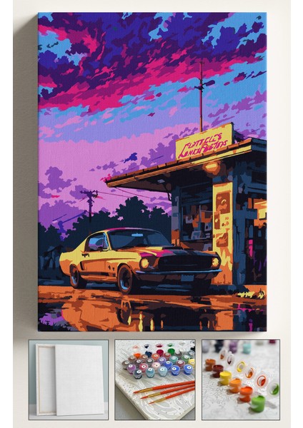 Sayılarla Boyama Çerçeveli Hobi Seti Numaralı Tuval Fırça Boya Dahil Kasnaklı 40X50CM ARABA01