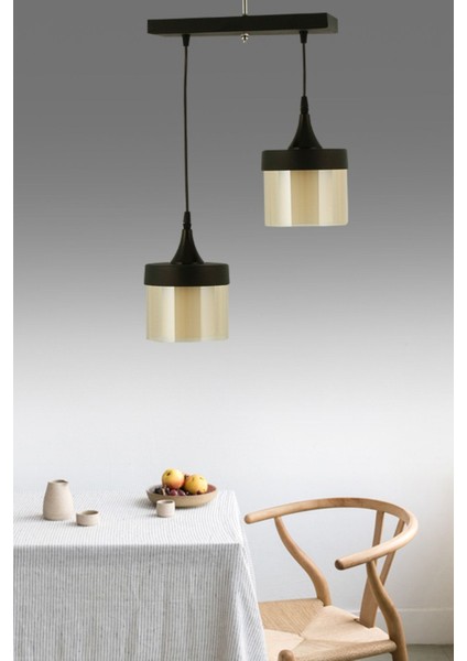 Şık 2'li Siyah Başlıklı Sıralı Bal Camlı Sarkıt Avize, Modern ve Estetik Aydınlatma. fiyatları