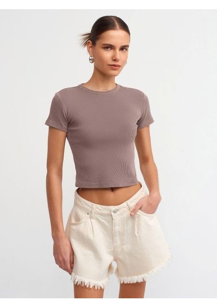 30457 Yıkama Efekti Tişört Kahve