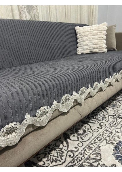 Dantelli Çizgili Kadife Kaymaz Çekyat Koltuk Örtüsü 170X210, Şık ve Konforlu Tasarım modelleri